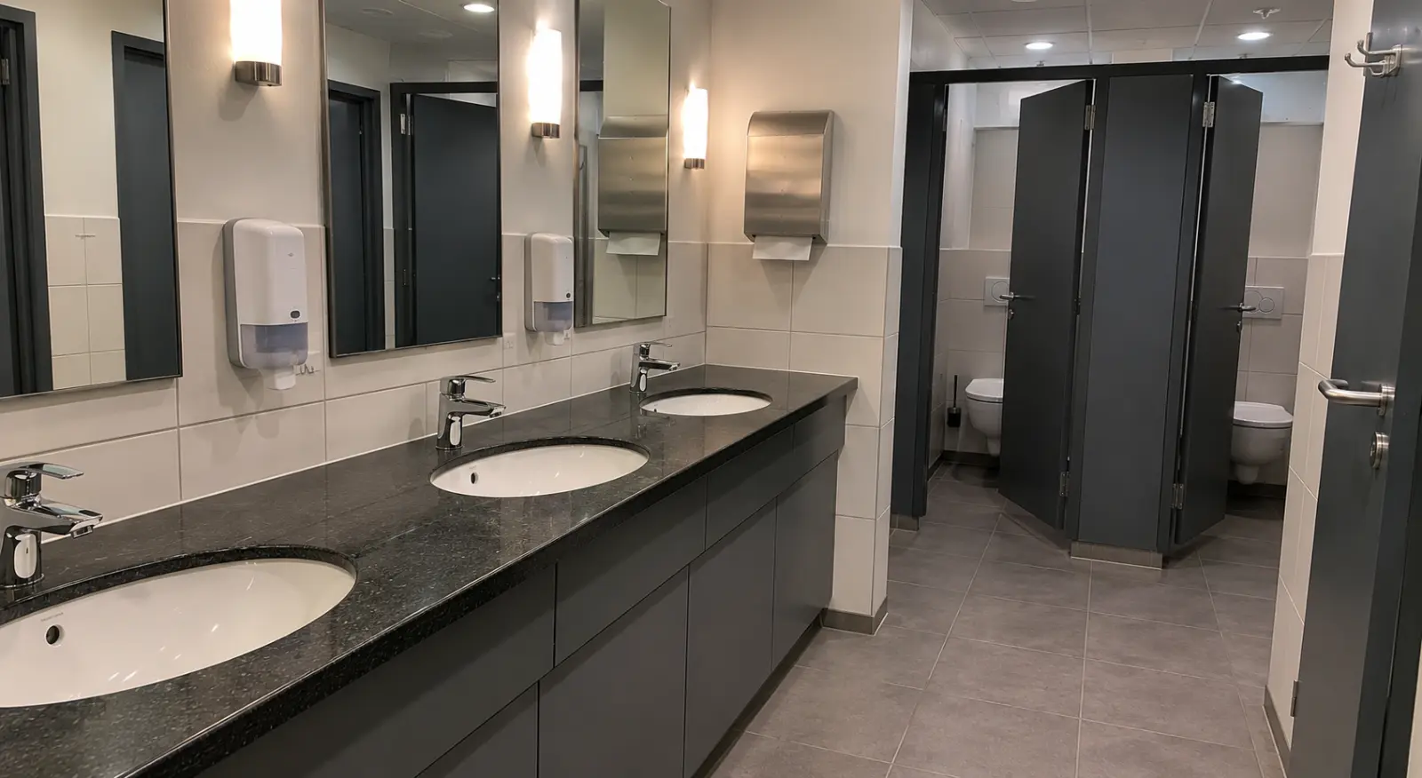 Hygienisch saubere Sanitärkabinen in einer Praxis in Bamberg