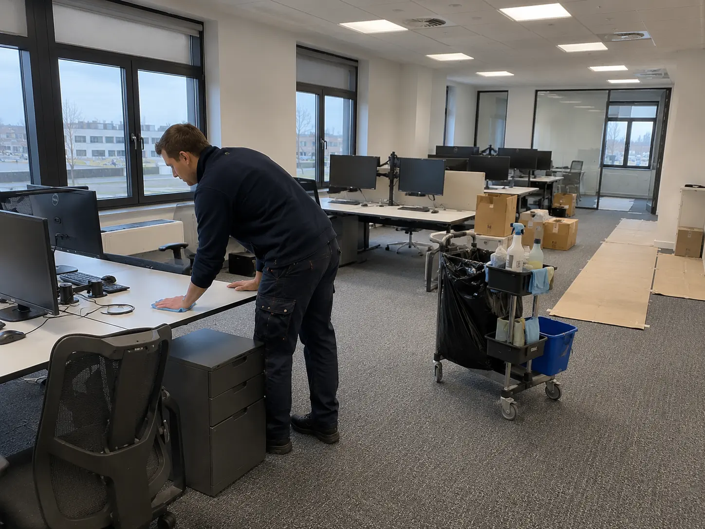 Büro- und Unterhaltsreinigung in einem Großraumbüro in Bamberg