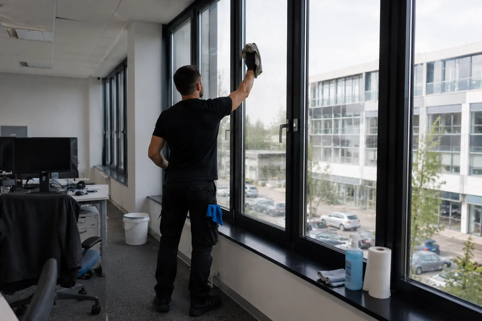 Streifenfrei gereinigte Glasfront in einem Autohaus in Bamberg