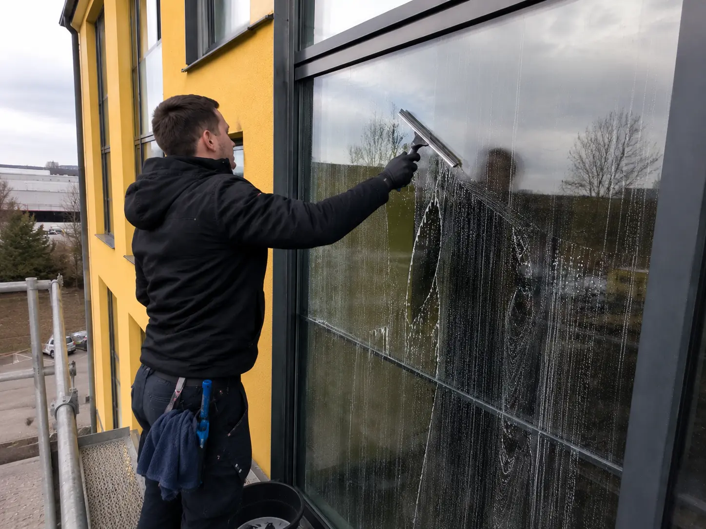 Streifenfreie Reinigung einer Glasfront an einem Autohaus in Bamberg
